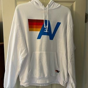 Aviator Nation White Relaxed Fit Logo Hoodie L
